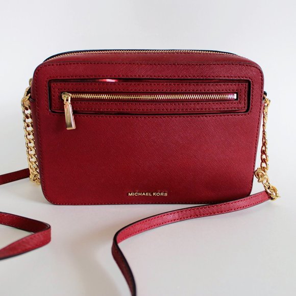 Michael Kors Red Jet Set Large Saffiano Leather Crossbody Bag - Picture 7 of 10